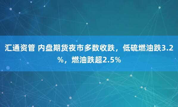 汇通资管 内盘期货夜市多数收跌，低硫燃油跌3.2%，燃油跌超2.5%