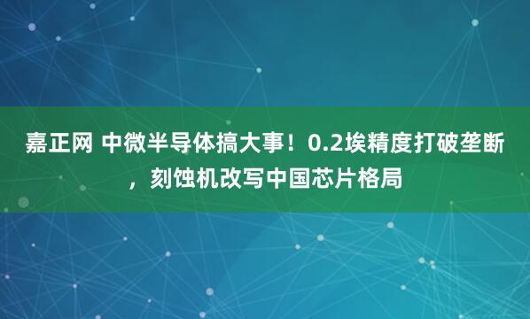 嘉正网 中微半导体搞大事！0.2埃精度打破垄断，刻蚀机改写中国芯片格局
